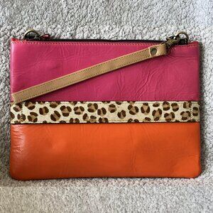Pink & Orange | Luca Leather and Hair on Hide Wristlet Crossbody